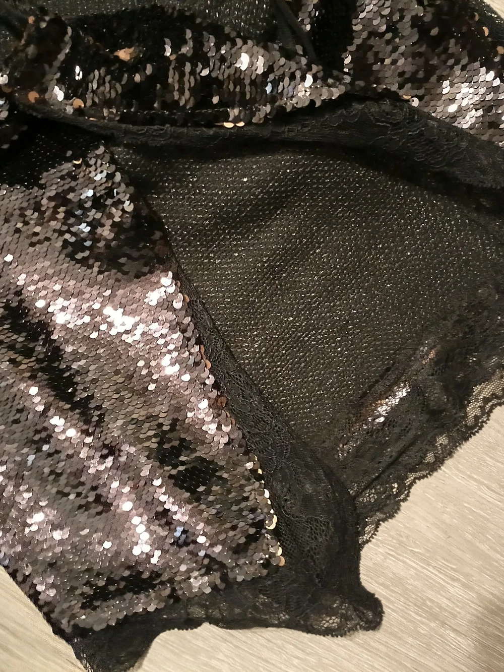 Free People Black and Bronze Swingin Sequin Top